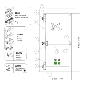 FAPIM OLTRE - Kit Antipanico Certificato con PushBar - 3 Punti di Chiusura (1A3)