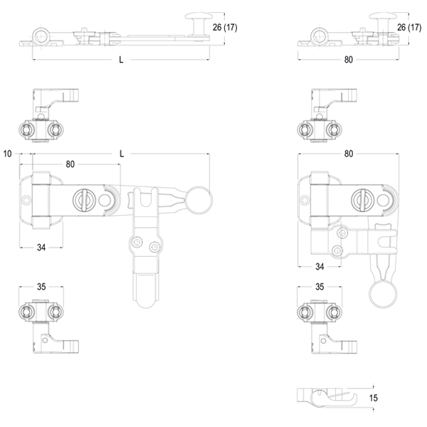 Spagnoletta persiana - Kit 2 ante con maniglia lunga, senza piastre di chiusura con griffe h=15 mm - Maico